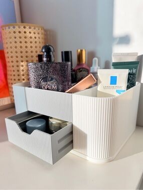 Modular White Cosmetic Organizer with Drawer - Home Storage & Organization